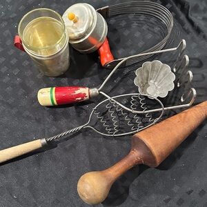 Vintage Kitchen Utensil Set with Wooden Handles